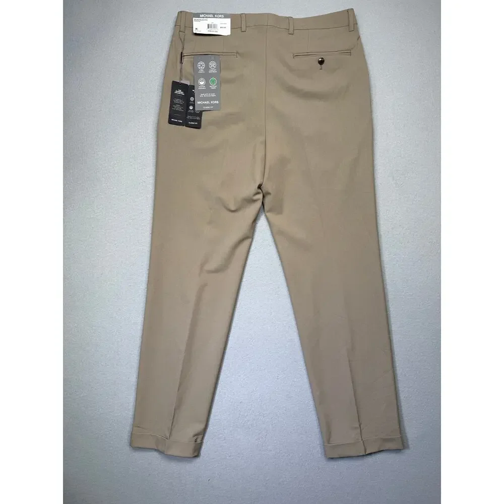 Michael Kors Men's Pleated Solid Classic Fit Pants Tan 32x32 $95